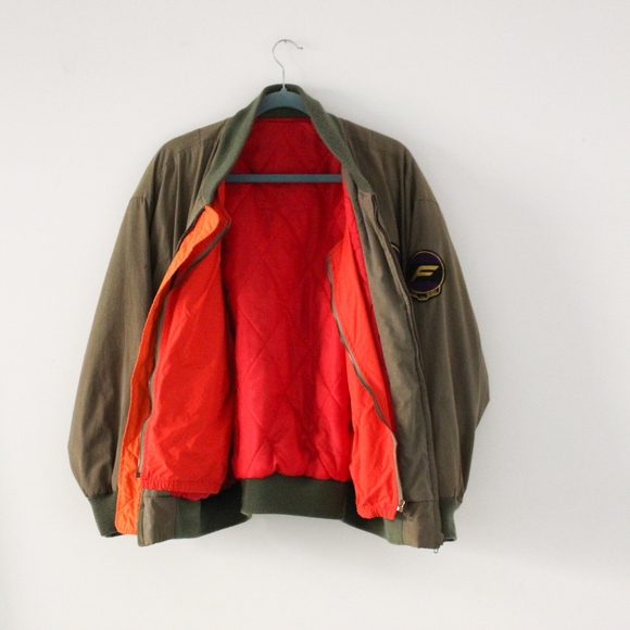 SOLD - Rare Vintage 1980s Green Flight Bomber Jacket with Blue Grass Inc - Picture 7 of 8